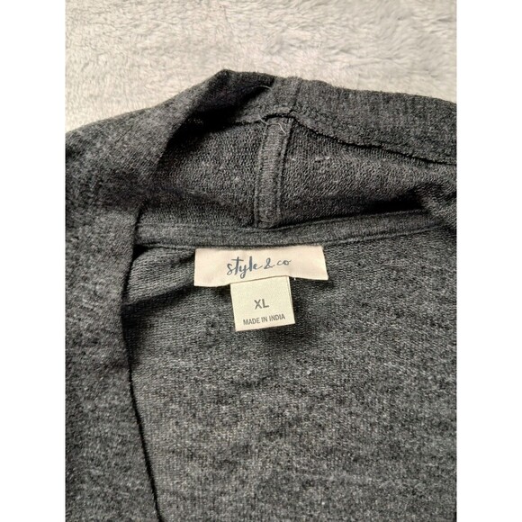 Style & Co XL Grey Floral Embroidered Drape Open Cardigan Sweater Boho - Picture 4 of 4